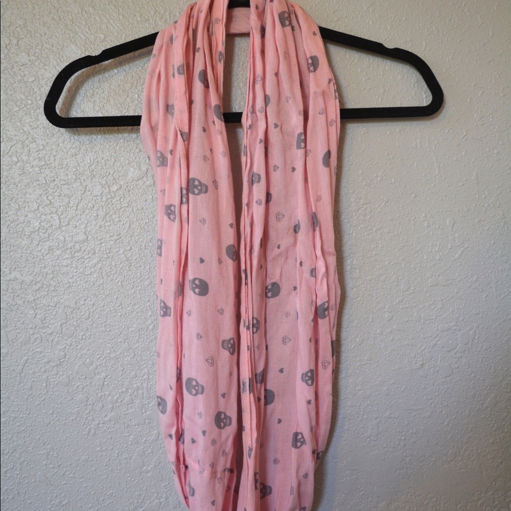 Pink Infinity Scarf With Grey Skull Details
